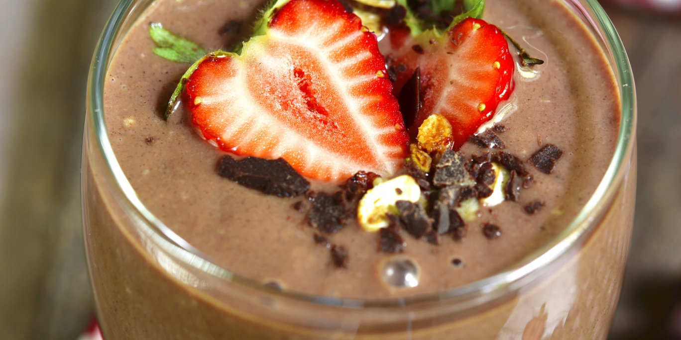 Chocolate banana smoothie with strawberry. ThinkstockPhotos