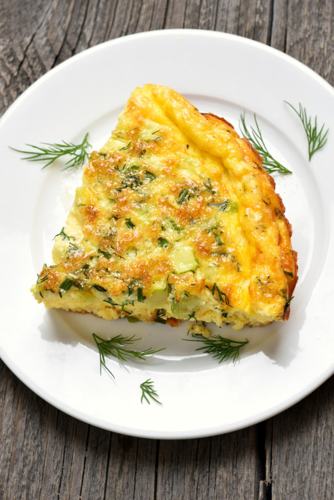 Omelet on white plate, top view