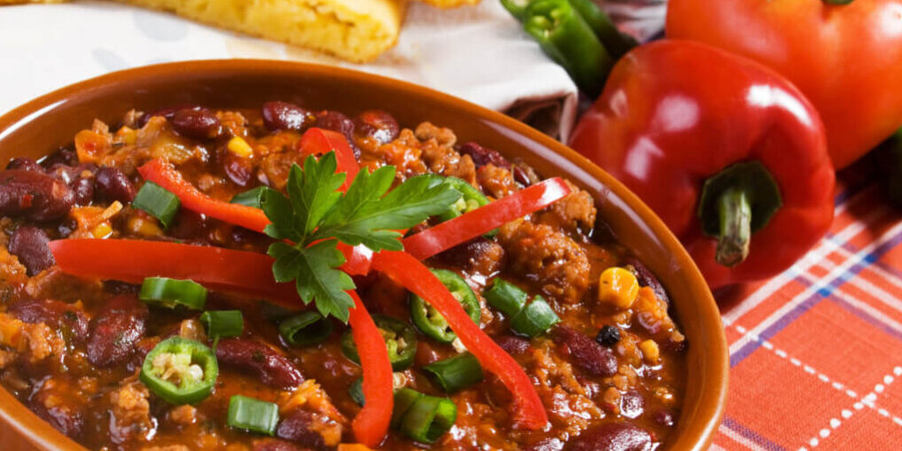 Mexican chilli and beans served in a bowl