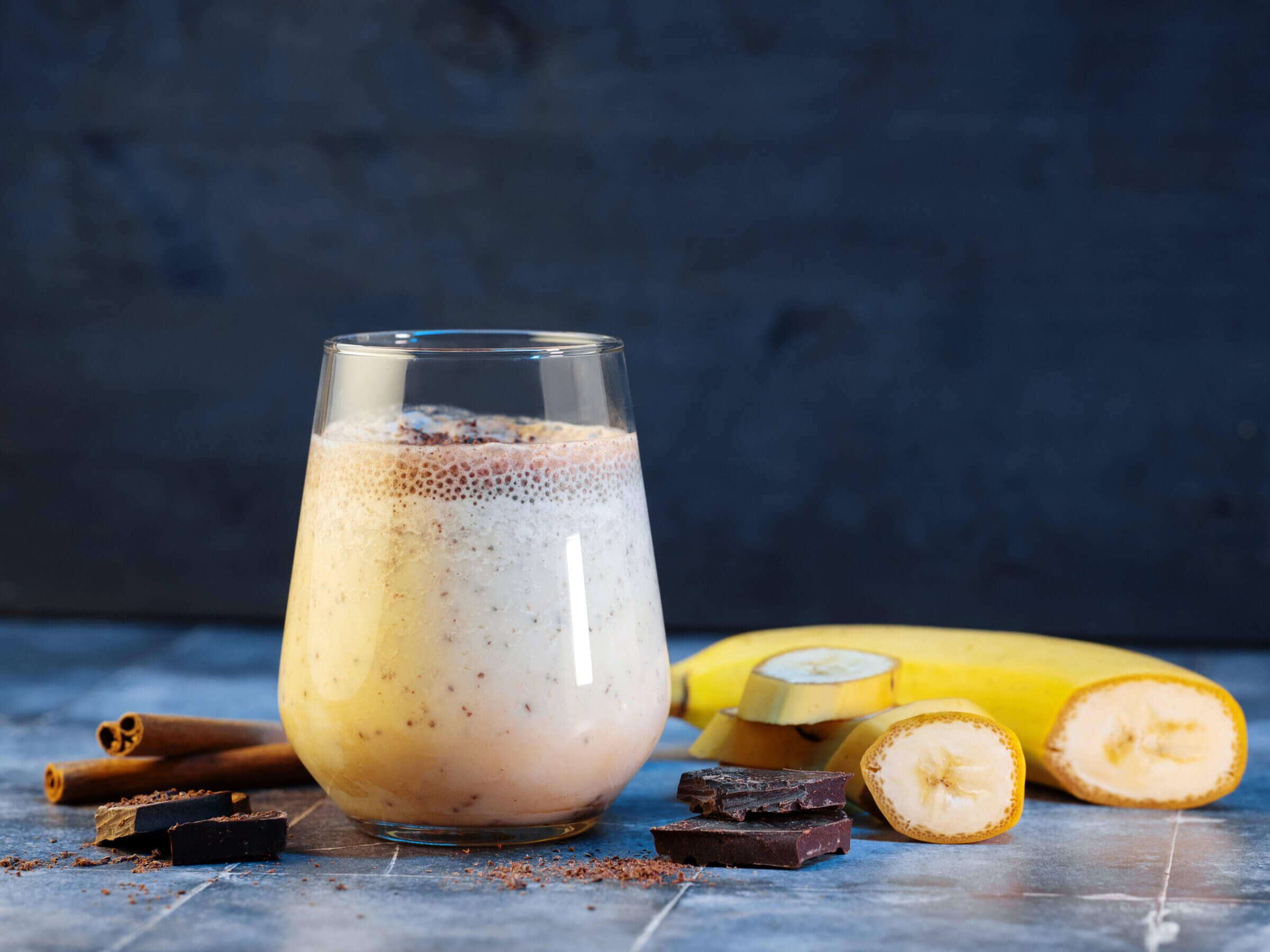 Start your day with this healthy and tasty chocolate and banana shake.