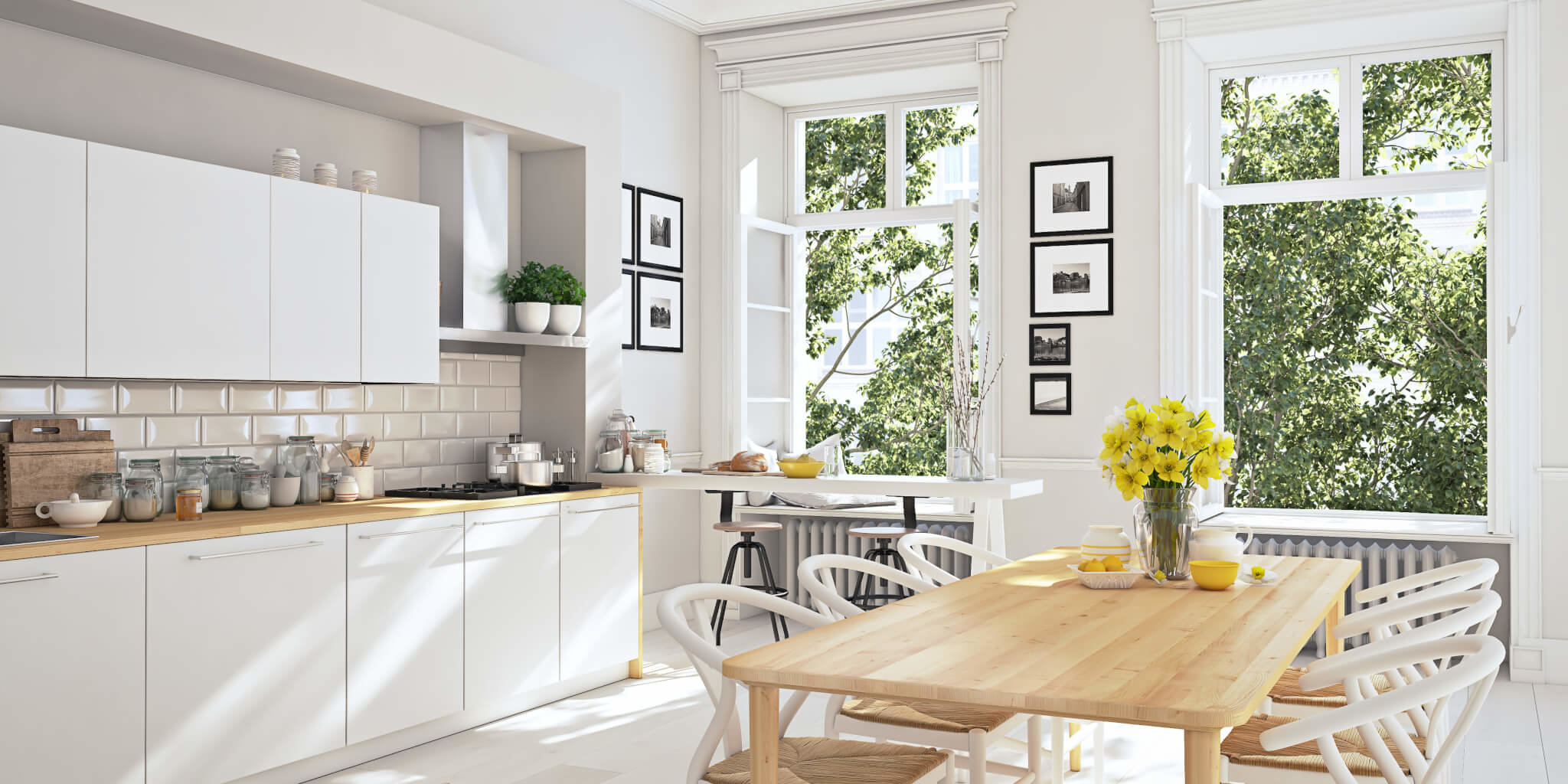 modern nordic kitchen in loft apartment. 3D rendering AdobeStock