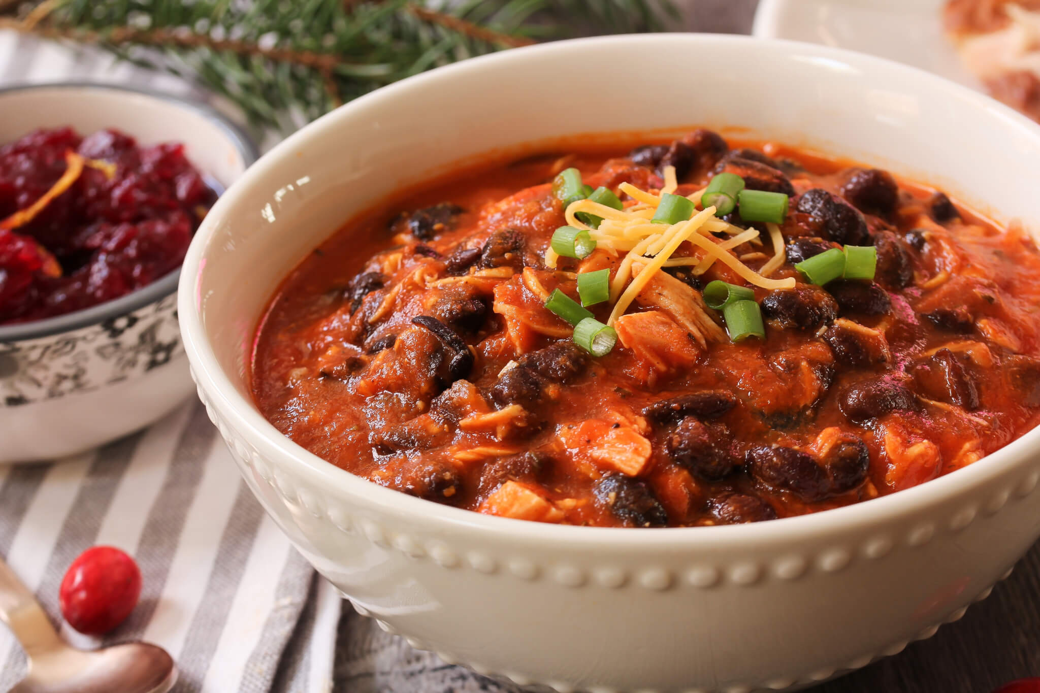 Homemade Turkey Chili With Beans And Scallions Thanksgiving Leftovers